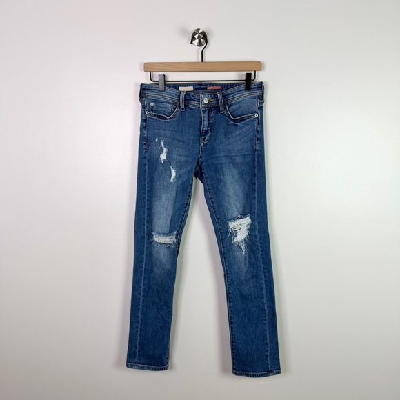 Pilcro Slim Boyfriend Crop Distressed Blue Jeans - Picture 2 of 14